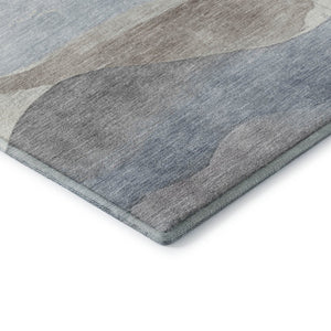 HomeRoots 8' Versatile Sky Blue Beige & Ivory Abstract Washable Round Rug with UV Protection for Any Space 709627