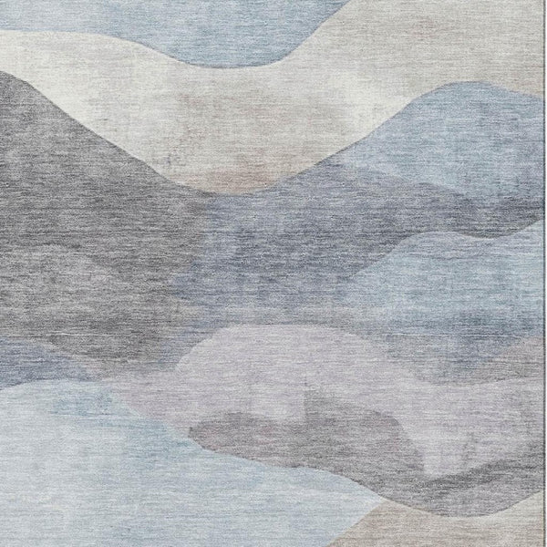 HomeRoots 8' Versatile Sky Blue Beige & Ivory Abstract Washable Round Rug with UV Protection for Any Space 709627