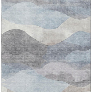 HomeRoots 8' Versatile Sky Blue Beige & Ivory Abstract Washable Round Rug with UV Protection for Any Space 709627
