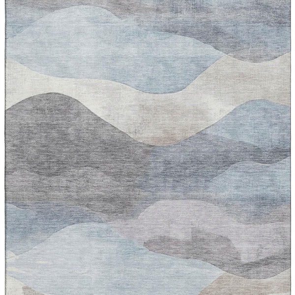 HomeRoots 8' Versatile Sky Blue Beige & Ivory Abstract Washable Round Rug with UV Protection for Any Space 709627