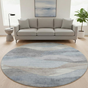 HomeRoots 8' X 10' Sky Blue and Beige Abstract Washable Area Rug with UV Protection for High-Traffic Homes 709628