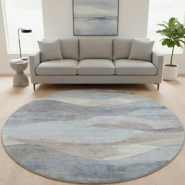 HomeRoots 8' X 10' Sky Blue and Beige Abstract Washable Area Rug with UV Protection for High-Traffic Homes 709628