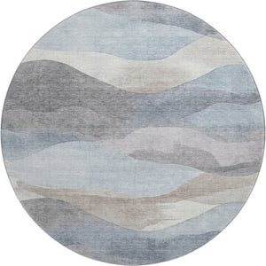 HomeRoots 8' X 10' Sky Blue and Beige Abstract Washable Area Rug with UV Protection for High-Traffic Homes 709628