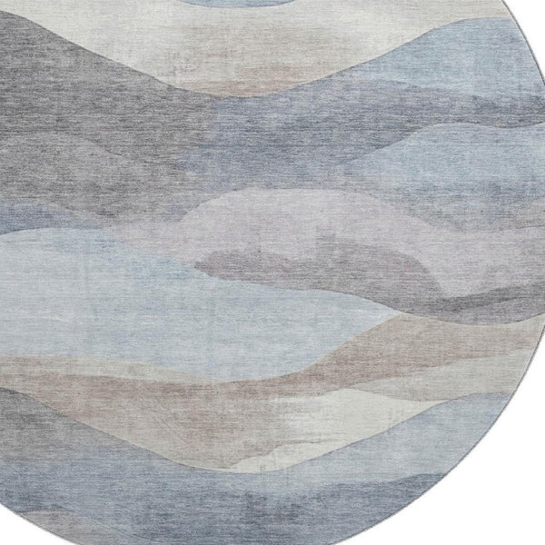 HomeRoots 8' X 10' Sky Blue and Beige Abstract Washable Area Rug with UV Protection for High-Traffic Homes 709628