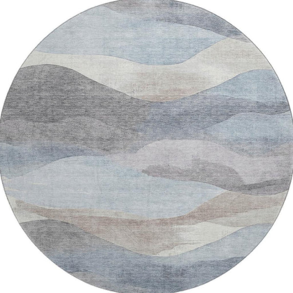 HomeRoots 8' X 10' Sky Blue and Beige Abstract Washable Area Rug with UV Protection for High-Traffic Homes 709628