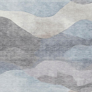 HomeRoots 9' X 12' Sky Blue Beige Ivory Abstract Area Rug - Washable, UV Protected, Pet Friendly & Stylish! 709629