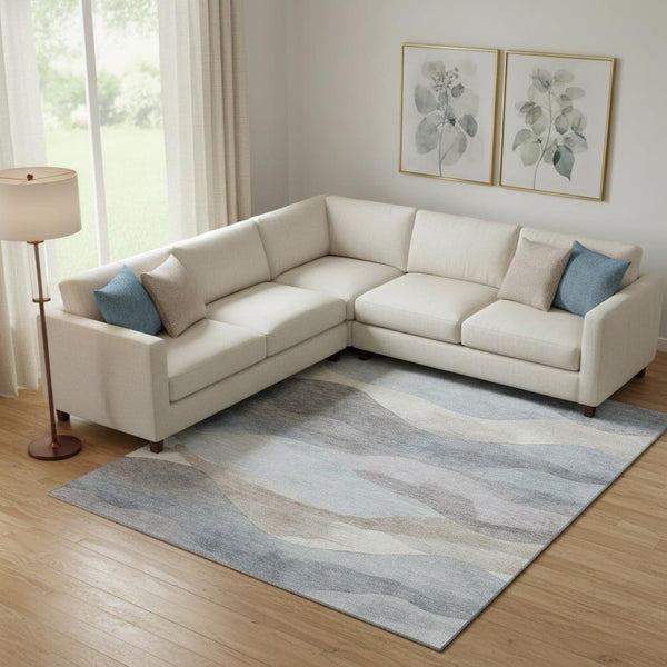 HomeRoots 10' Sky Blue Beige Ivory Abstract Area Rug - Washable, UV Protected, Durable for High-Traffic Homes 709630
