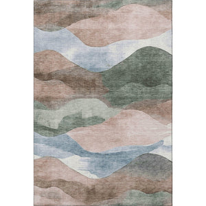 HomeRoots 5' Washable Abstract Area Rug in Salmon, Emerald & Ivory - UV Protected, Non-Slip, Durable Design 709632