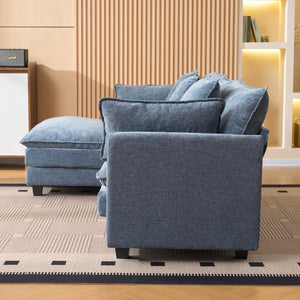 English Elm Beige Chenille Sectional Sofa with Modular Ottoman for Living Room or Studio Blue W2603S00007