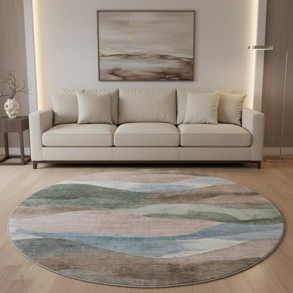 HomeRoots 8' X 10' Modern Abstract Salmon, Emerald & Ivory Washable Area Rug with UV Protection & Durability 709634