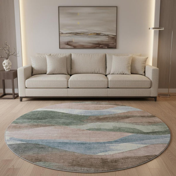 HomeRoots 8' X 10' Modern Abstract Salmon, Emerald & Ivory Washable Area Rug with UV Protection & Durability 709634