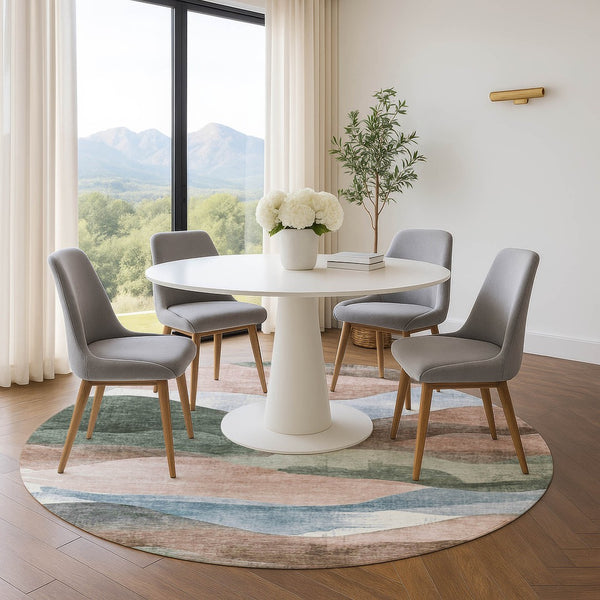 HomeRoots 8' X 10' Modern Abstract Salmon, Emerald & Ivory Washable Area Rug with UV Protection & Durability 709634