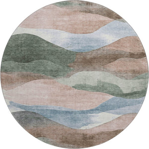 HomeRoots 8' X 10' Modern Abstract Salmon, Emerald & Ivory Washable Area Rug with UV Protection & Durability 709634
