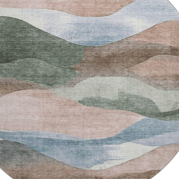 HomeRoots 8' X 10' Modern Abstract Salmon, Emerald & Ivory Washable Area Rug with UV Protection & Durability 709634
