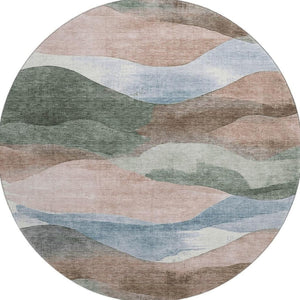 HomeRoots 8' X 10' Modern Abstract Salmon, Emerald & Ivory Washable Area Rug with UV Protection & Durability 709634