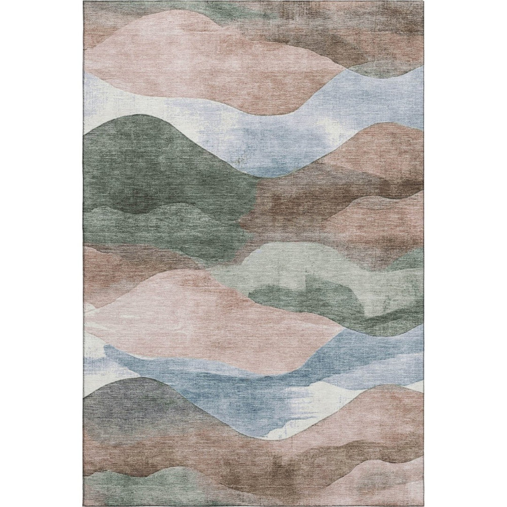 HomeRoots 9' X 12' Salmon, Emerald & Ivory Abstract Area Rug - Machine-Washable, Stain-Resistant & UV Protected 709635