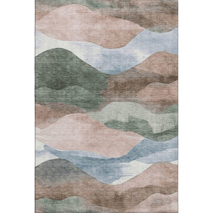HomeRoots 9' X 12' Salmon, Emerald & Ivory Abstract Area Rug - Machine-Washable, Stain-Resistant & UV Protected 709635