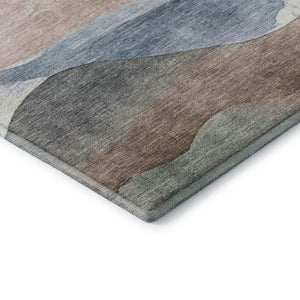 HomeRoots 9' X 12' Salmon, Emerald & Ivory Abstract Area Rug - Machine-Washable, Stain-Resistant & UV Protected 709635