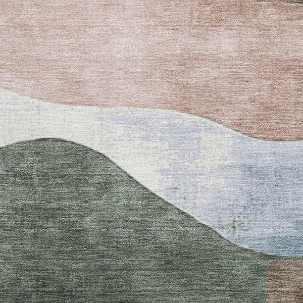 HomeRoots 9' X 12' Salmon, Emerald & Ivory Abstract Area Rug - Machine-Washable, Stain-Resistant & UV Protected 709635