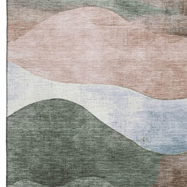 HomeRoots 9' X 12' Salmon, Emerald & Ivory Abstract Area Rug - Machine-Washable, Stain-Resistant & UV Protected 709635