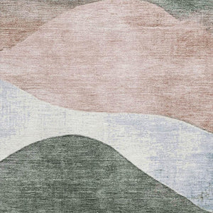 HomeRoots 10' x 14' Salmon, Emerald & Ivory Abstract Washable Area Rug with UV Protection for Stylish Spaces 709636