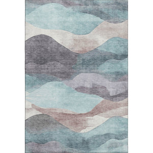 HomeRoots 5' X 8' Washable Abstract Area Rug in Teal, Beige & Ivory - UV Protection, Durable & Stylish Home Accent 709638