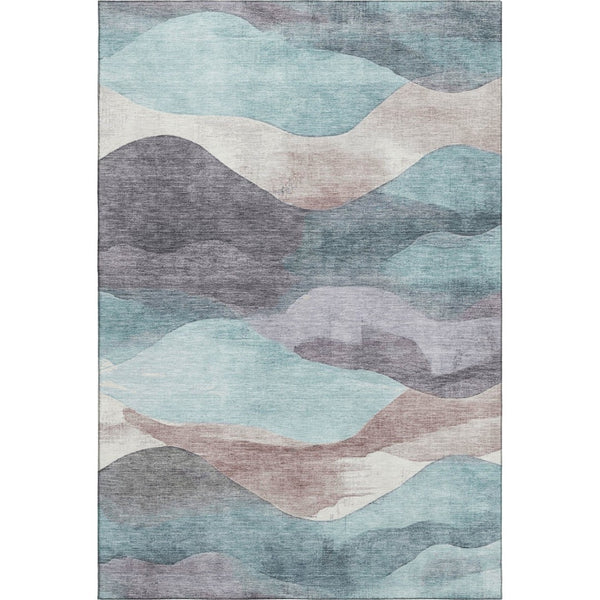 HomeRoots 5' X 8' Washable Abstract Area Rug in Teal, Beige & Ivory - UV Protection, Durable & Stylish Home Accent 709638