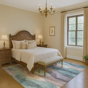 HomeRoots 5' X 8' Washable Abstract Area Rug in Teal, Beige & Ivory - UV Protection, Durable & Stylish Home Accent 709638