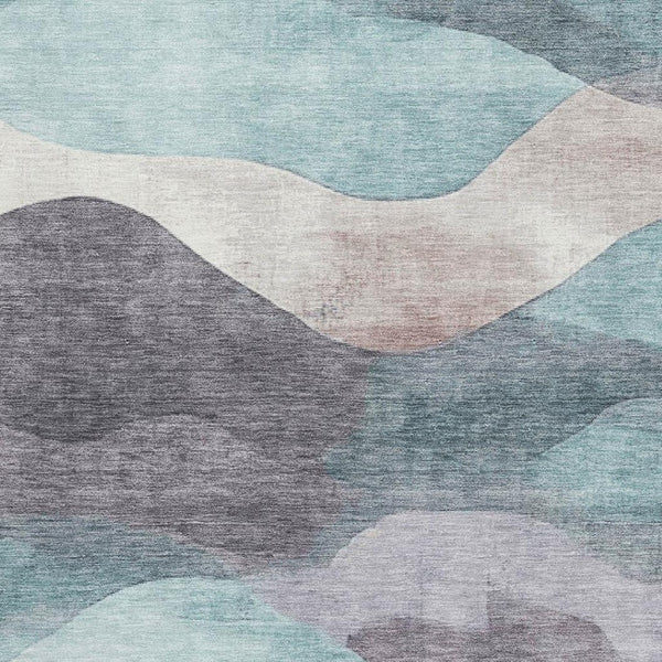 HomeRoots 5' X 8' Washable Abstract Area Rug in Teal, Beige & Ivory - UV Protection, Durable & Stylish Home Accent 709638