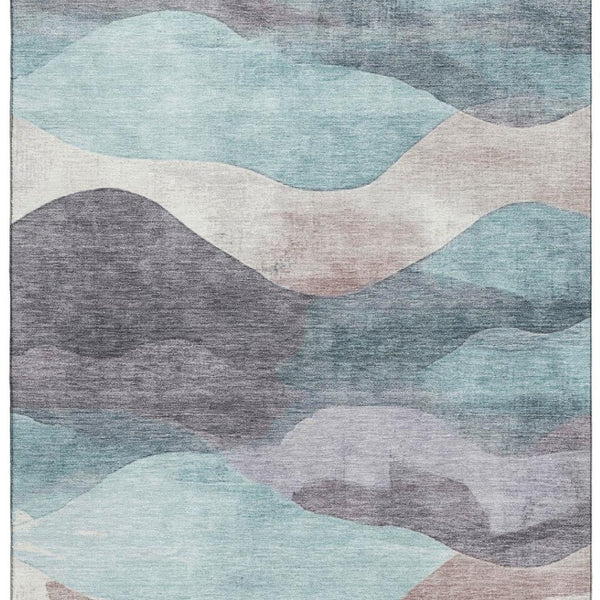 HomeRoots 5' X 8' Washable Abstract Area Rug in Teal, Beige & Ivory - UV Protection, Durable & Stylish Home Accent 709638