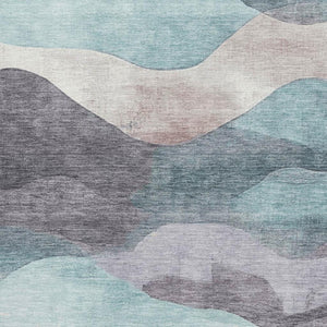 HomeRoots 8' Teal Beige Ivory Abstract Round Rug - Washable, UV Protected, Durable & Stylish for Any Space 709639