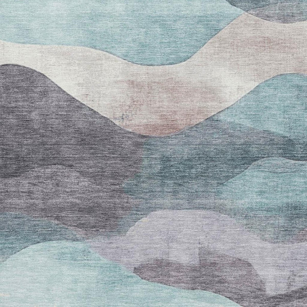 HomeRoots 8' Teal Beige Ivory Abstract Round Rug - Washable, UV Protected, Durable & Stylish for Any Space 709639