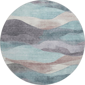 HomeRoots 8' X 10' Modern Teal Beige Ivory Abstract Washable Area Rug with UV Protection for Easy Care Living 709640