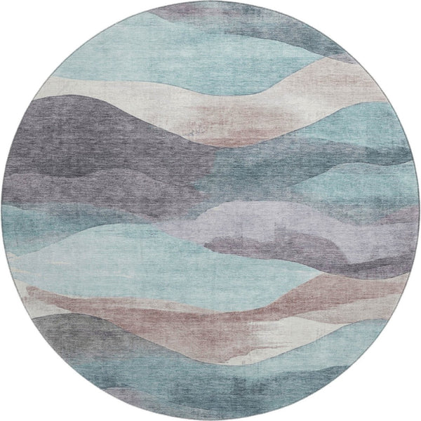 HomeRoots 8' X 10' Modern Teal Beige Ivory Abstract Washable Area Rug with UV Protection for Easy Care Living 709640