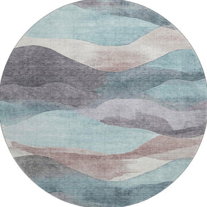 HomeRoots 8' X 10' Modern Teal Beige Ivory Abstract Washable Area Rug with UV Protection for Easy Care Living 709640