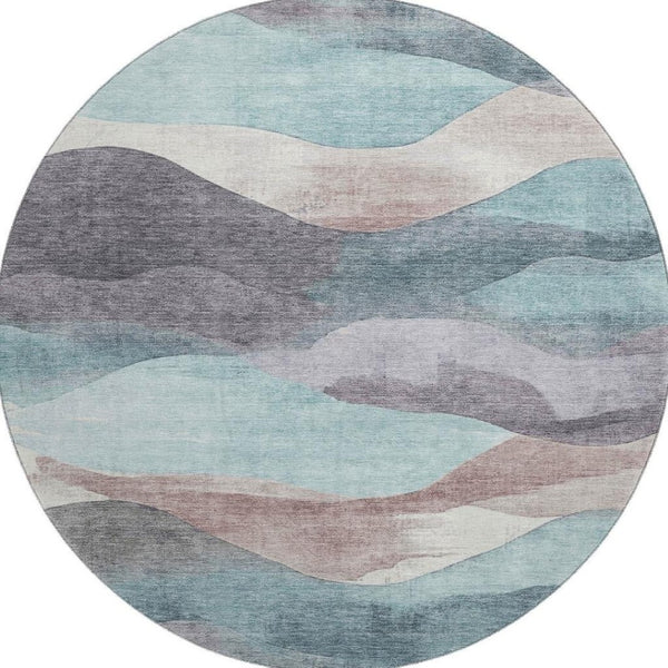 HomeRoots 8' X 10' Modern Teal Beige Ivory Abstract Washable Area Rug with UV Protection for Easy Care Living 709640