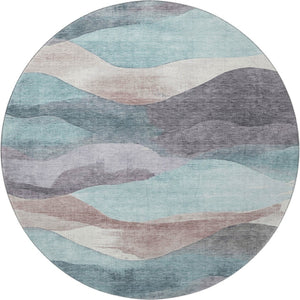HomeRoots 8' X 10' Modern Teal Beige Ivory Abstract Washable Area Rug with UV Protection for Easy Care Living 709640