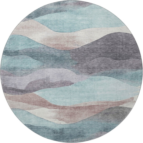 HomeRoots 8' X 10' Modern Teal Beige Ivory Abstract Washable Area Rug with UV Protection for Easy Care Living 709640