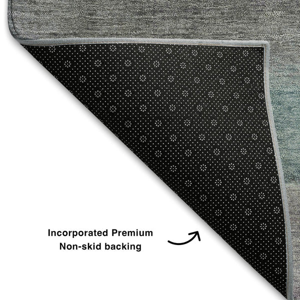 HomeRoots 9' X 12' Stylish Abstract Area Rug in Teal, Beige & Ivory - Washable, UV-Protected, Non-Slip Design 709641
