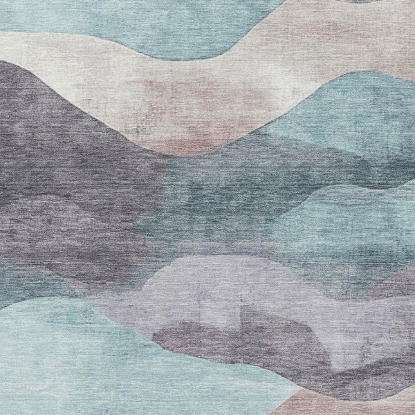 HomeRoots 9' X 12' Stylish Abstract Area Rug in Teal, Beige & Ivory - Washable, UV-Protected, Non-Slip Design 709641