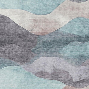 HomeRoots 10' X 14' Teal Beige Ivory Abstract Rug – Washable, UV-Protected & Stain-Resistant for High-Traffic Areas 709642