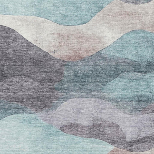 HomeRoots 10' X 14' Teal Beige Ivory Abstract Rug – Washable, UV-Protected & Stain-Resistant for High-Traffic Areas 709642