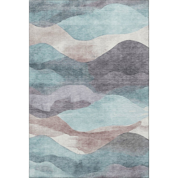 HomeRoots 10' X 14' Teal Beige Ivory Abstract Rug – Washable, UV-Protected & Stain-Resistant for High-Traffic Areas 709642