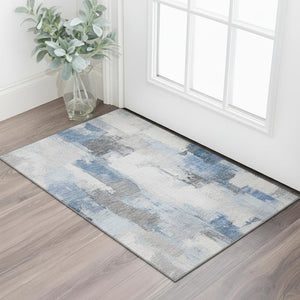 HomeRoots 5' X 8' Abstract Washable Area Rug in Denim Blue, Gray, Ivory - UV Protected & Non-Slip Design! 709644
