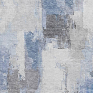HomeRoots 5' X 8' Abstract Washable Area Rug in Denim Blue, Gray, Ivory - UV Protected & Non-Slip Design! 709644