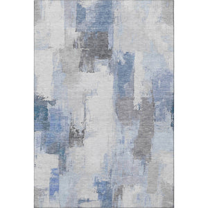 HomeRoots 8' Stylish Denim Blue Gray Ivory Abstract Round Rug - Washable, UV Protected, Durable & Soft Design 709645