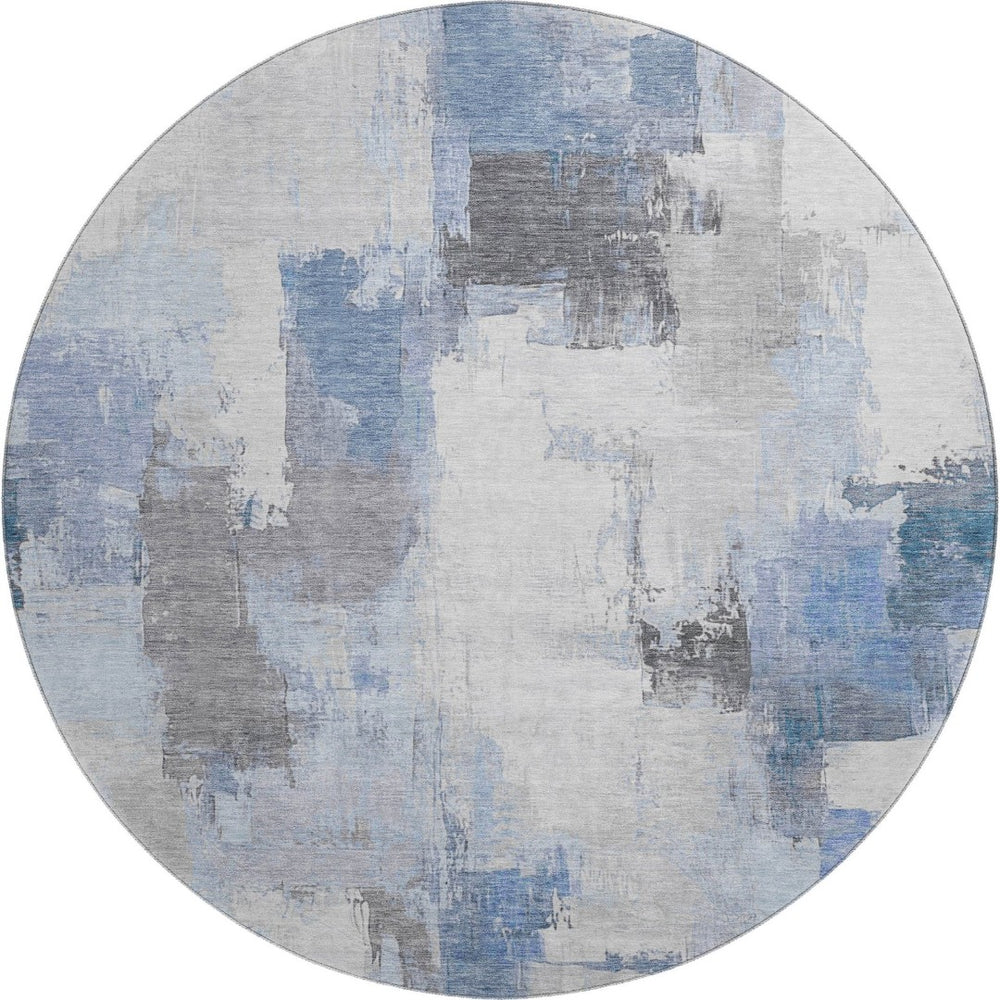HomeRoots 8' X 10' Washable Area Rug in Denim Blue, Gray & Ivory - UV Protected for High-Traffic Spaces! 709646