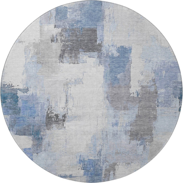 HomeRoots 8' X 10' Washable Area Rug in Denim Blue, Gray & Ivory - UV Protected for High-Traffic Spaces! 709646