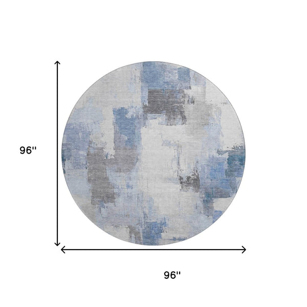 HomeRoots 8' X 10' Washable Area Rug in Denim Blue, Gray & Ivory - UV Protected for High-Traffic Spaces! 709646