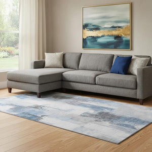 HomeRoots 9' X 12' Denim Blue Gray Ivory Abstract Washable Area Rug - Durable, UV Protected, Stain Resistant! 709647